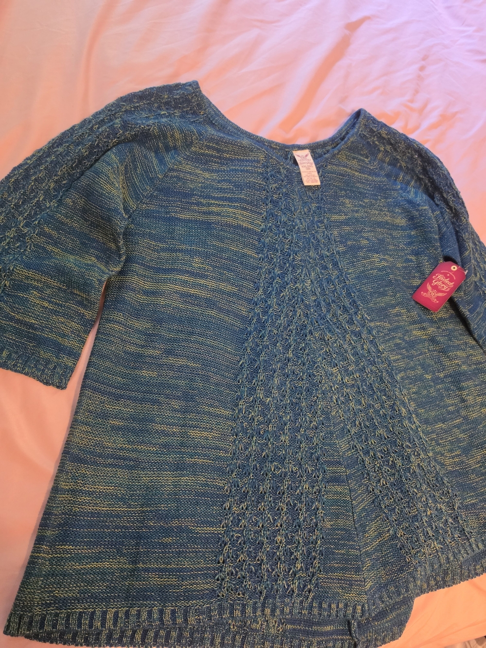 nwt Faded Glory 2XL (20) Woman's Teal Sweater Swing Hemline 3/4 Sleeves